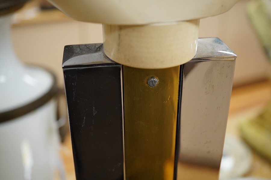 A contemporary Willy Rizzo style chrome and brass table lamp, 63cm high overall